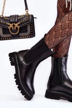 Clearance Big Star Shoes Wysokie Ocieplane Wsuwane Botki Sztyblety Big Star KK274500 Czarne