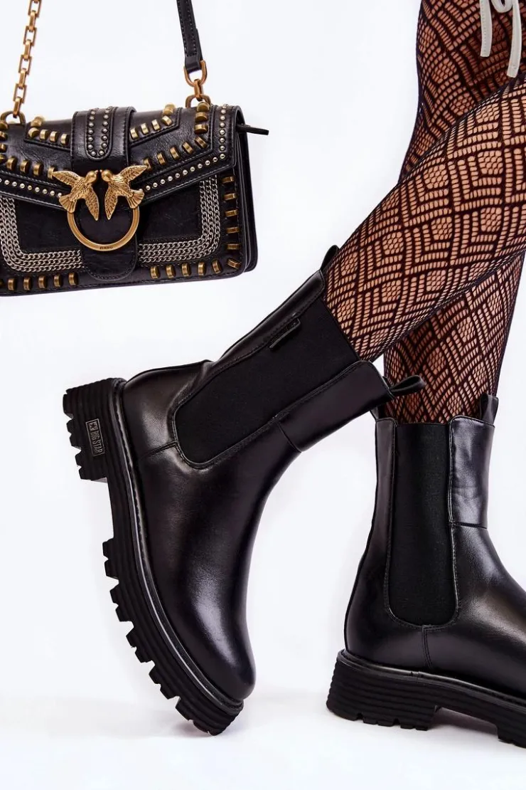 Clearance Big Star Shoes Wysokie Ocieplane Wsuwane Botki Sztyblety Big Star KK274500 Czarne