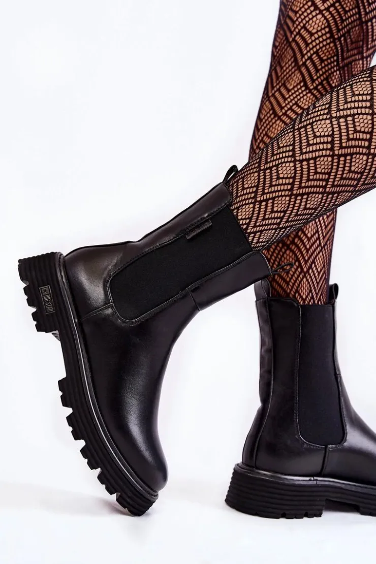 Clearance Big Star Shoes Wysokie Ocieplane Wsuwane Botki Sztyblety Big Star KK274500 Czarne
