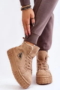 Boto Trampki Ocieplane|Trampki Damskie Wysokie*Wysokie Ocieplane Zamszowe Trampki Beżowe Evren