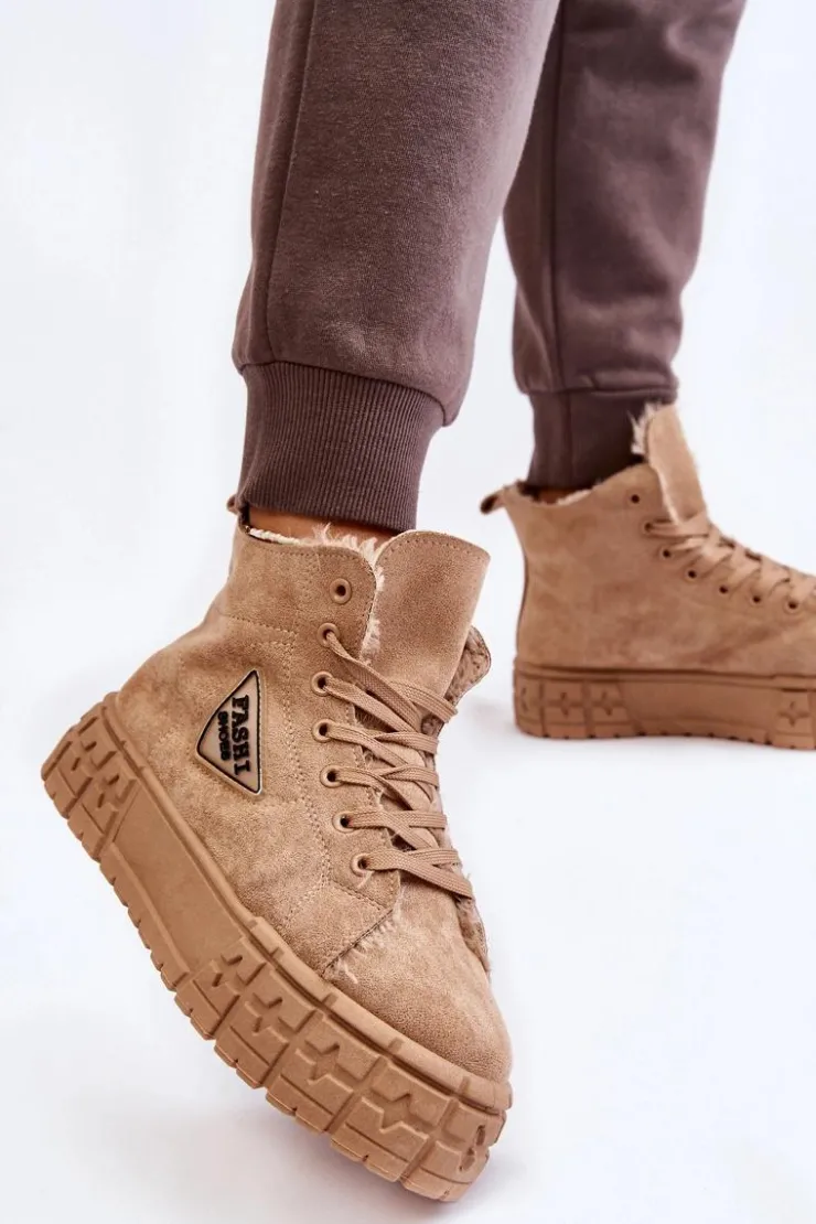 Boto Trampki Ocieplane|Trampki Damskie Wysokie*Wysokie Ocieplane Zamszowe Trampki Beżowe Evren