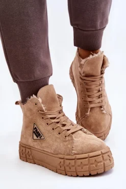 Boto Trampki Ocieplane|Trampki Damskie Wysokie*Wysokie Ocieplane Zamszowe Trampki Beżowe Evren