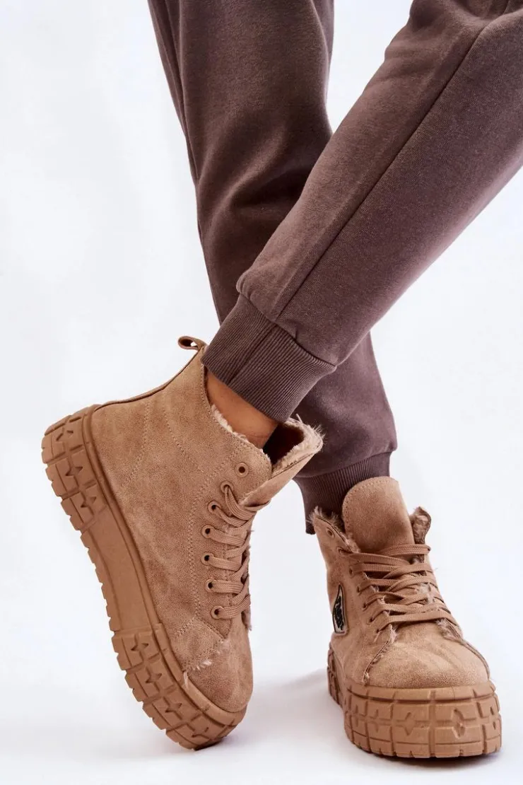 Boto Trampki Ocieplane|Trampki Damskie Wysokie*Wysokie Ocieplane Zamszowe Trampki Beżowe Evren