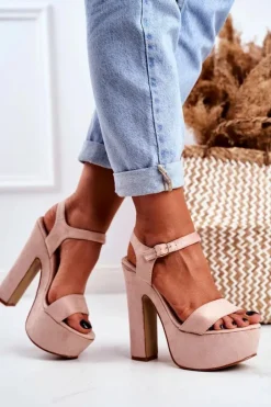 New Boto Wysokie Różowe Sandały na Słupku Platforma HighShoes