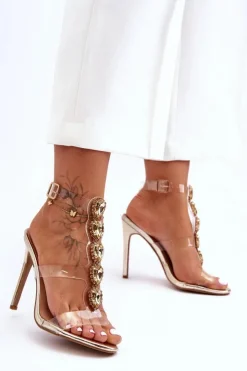 Best Boto Wysokie Sandałki Szpilki D&A MR-16 Złote Złoty