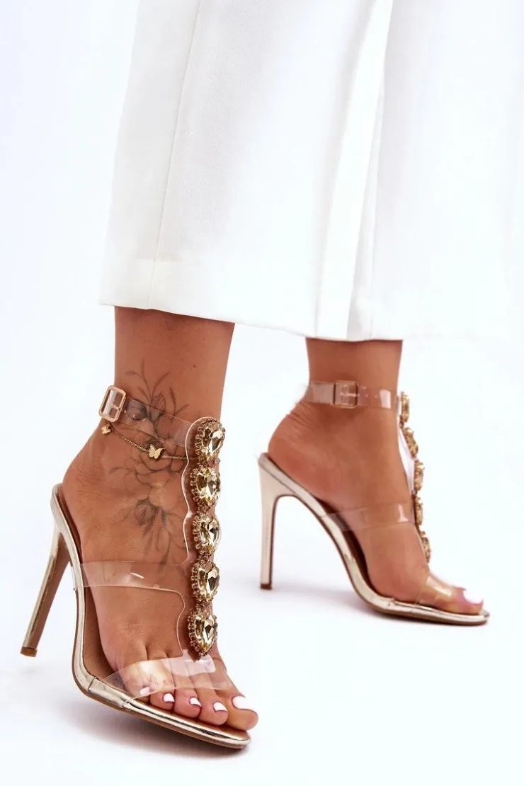 Best Boto Wysokie Sandałki Szpilki D&A MR-16 Złote Złoty