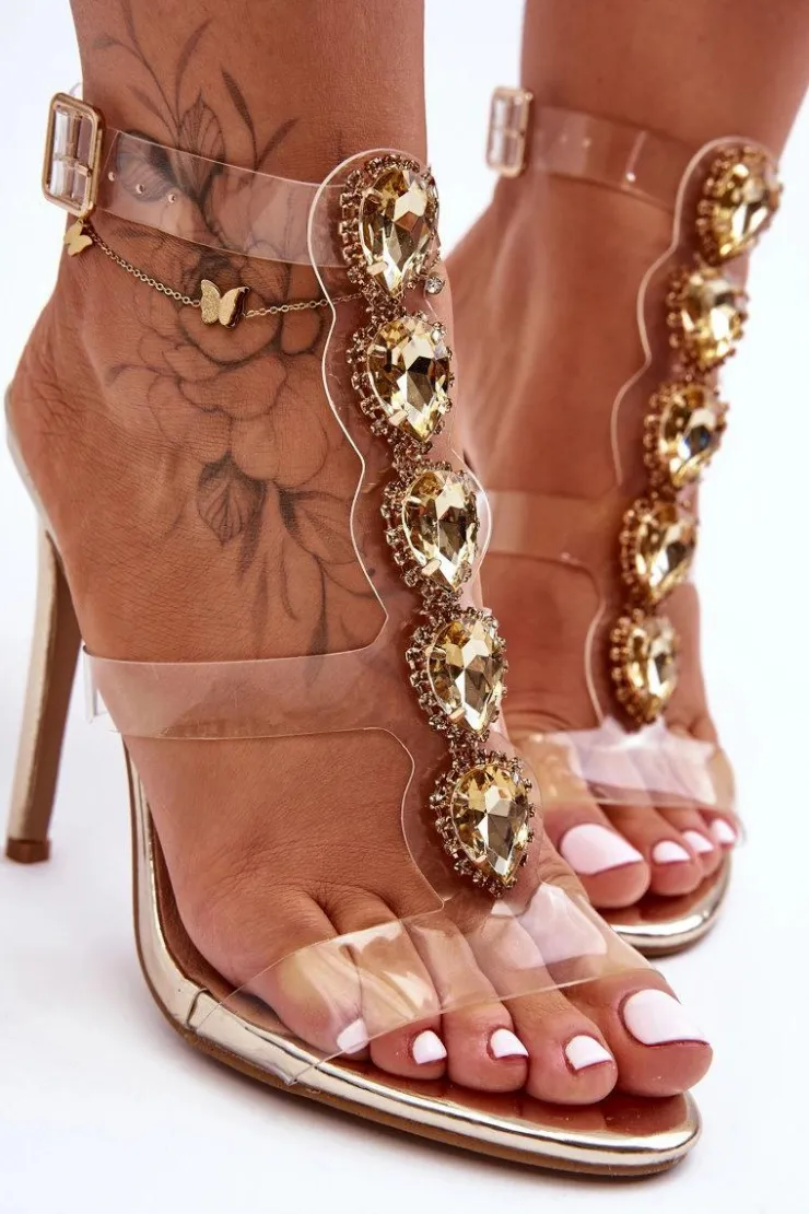 Best Boto Wysokie Sandałki Szpilki D&A MR-16 Złote Złoty