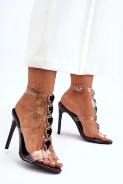 Boto Sandały Na Obcasie*Wysokie Sandałki Szpilki D&A MR-16 Czarne Czarny