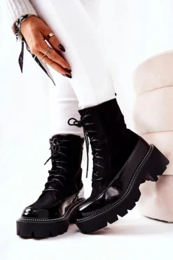 Boto Botki Sznurowane|Czarne Botki*Wysokie Skórzane Botki Na Suwak Czarne Solutia