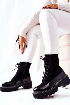 Boto Botki Sznurowane|Czarne Botki*Wysokie Skórzane Botki Na Suwak Czarne Solutia