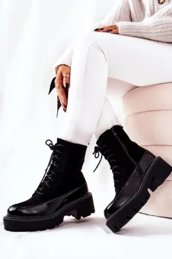 Boto Botki Sznurowane|Czarne Botki*Wysokie Skórzane Botki Na Suwak Czarne Solutia