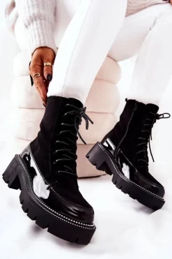 Boto Botki Sznurowane|Czarne Botki*Wysokie Skórzane Botki Na Suwak Czarne Solutia