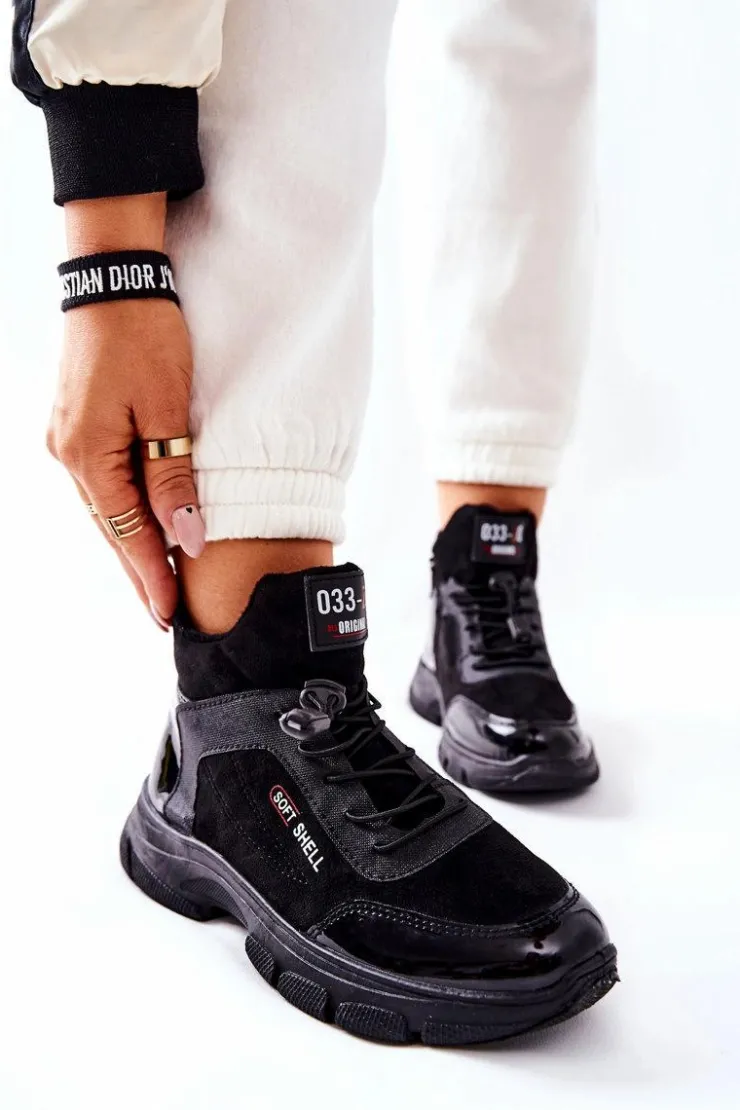 Outlet Boto Wysokie Skórzane Ocieplane Buty Sportowe Czarne Merit