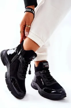 Outlet Boto Wysokie Skórzane Ocieplane Buty Sportowe Czarne Merit