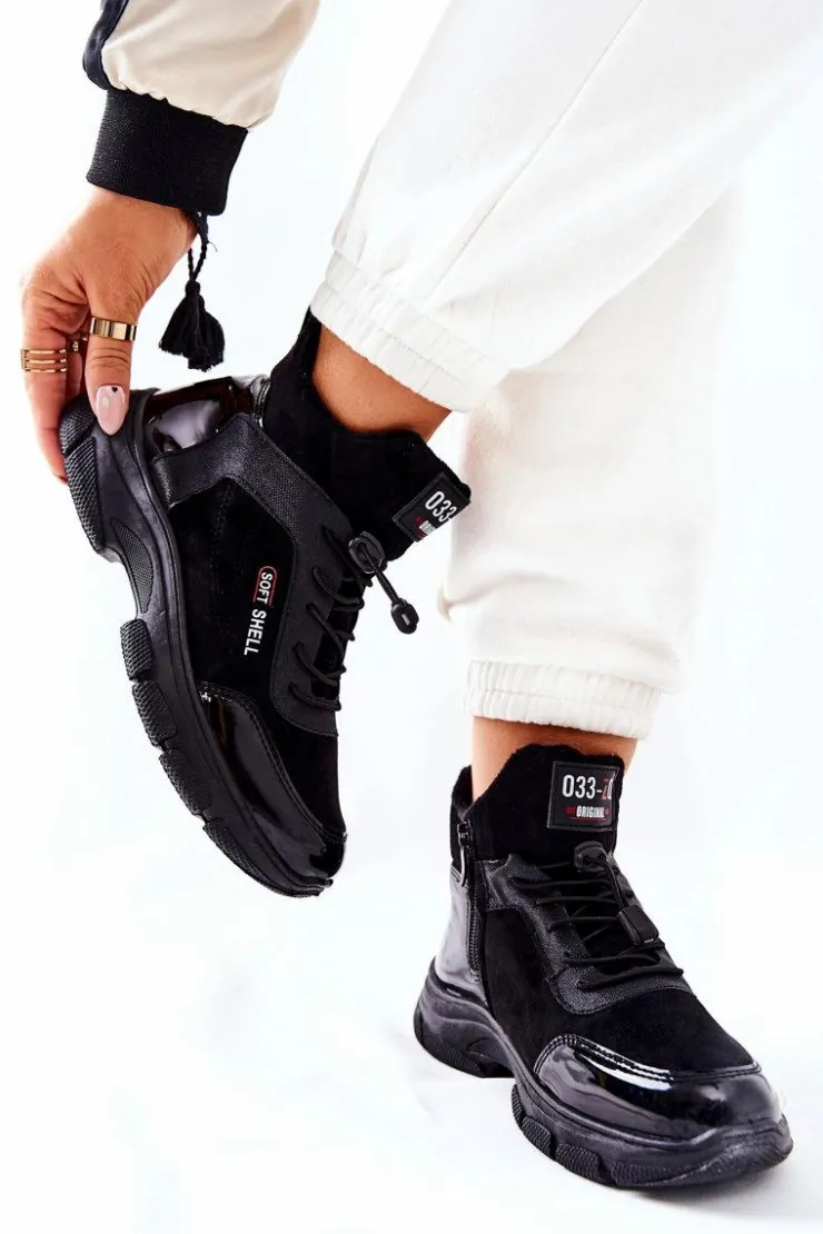 Outlet Boto Wysokie Skórzane Ocieplane Buty Sportowe Czarne Merit