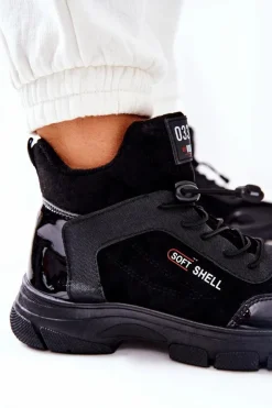 Outlet Boto Wysokie Skórzane Ocieplane Buty Sportowe Czarne Merit