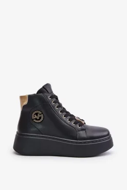 Buty damskie Vinceza Sneakersy Damskie*Wysokie Skórzane Sneakersy Damskie Na Platformie Vinceza 66707 Czarne