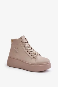 Damskie Buty damskie Vinceza Wysokie Skórzane Sneakersy Damskie Na Platformie Vinceza 66707 Beżowe