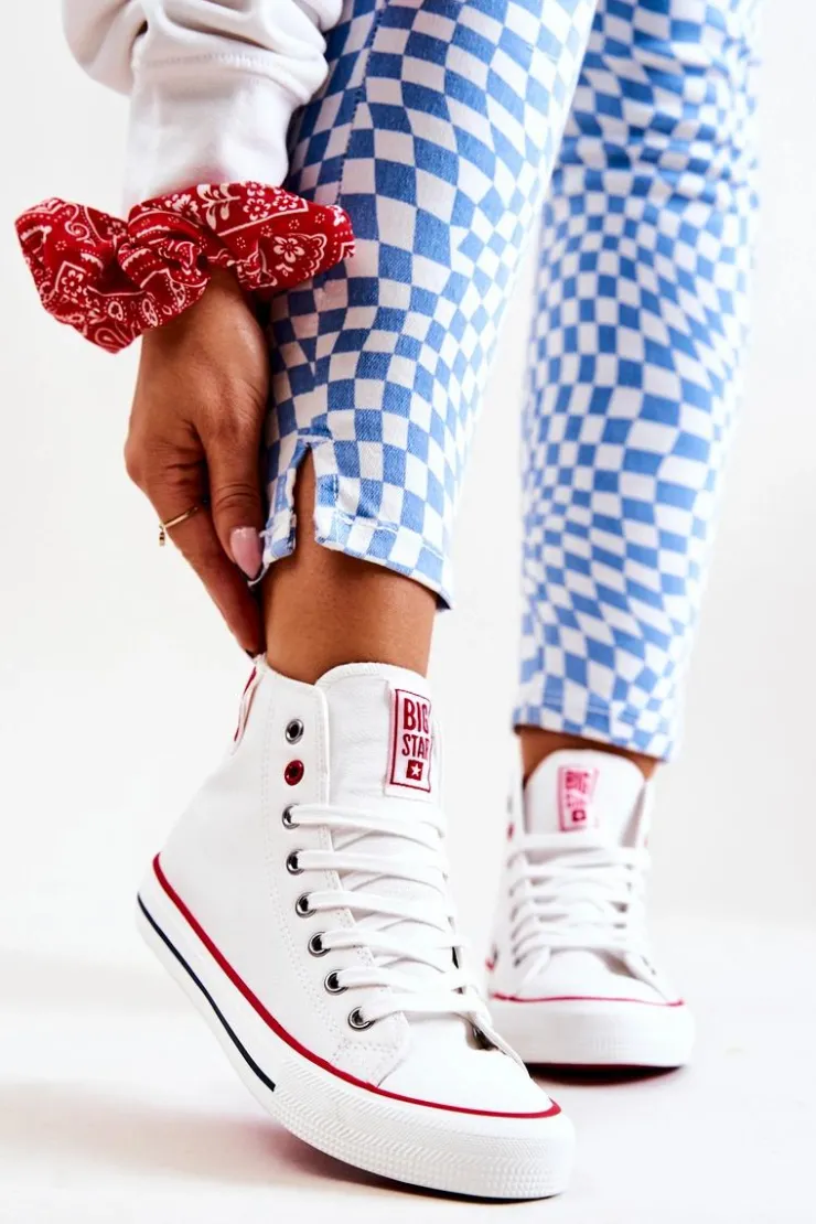 Big Star Shoes Trampki Damskie Big Star|Trampki Damskie Wysokie*Wysokie Skórzane Trampki Big Star JJ274132 Białe