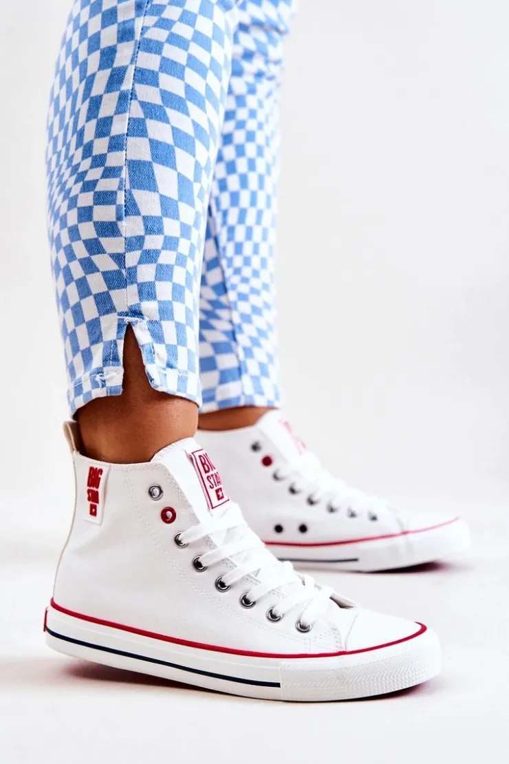 Big Star Shoes Trampki Damskie Big Star|Trampki Damskie Wysokie*Wysokie Skórzane Trampki Big Star JJ274132 Białe
