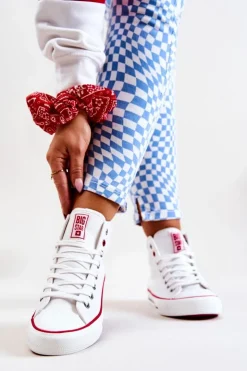 Big Star Shoes Trampki Damskie Big Star|Trampki Damskie Wysokie*Wysokie Skórzane Trampki Big Star JJ274132 Białe