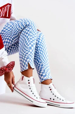 Big Star Shoes Trampki Damskie Big Star|Trampki Damskie Wysokie*Wysokie Skórzane Trampki Big Star JJ274132 Białe