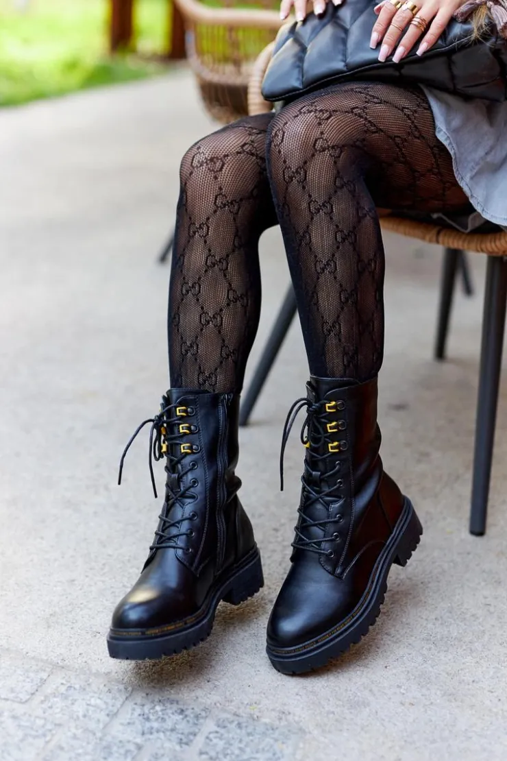 Damskie Boto Wysokie Skórzane Workery Czarne Rockdale