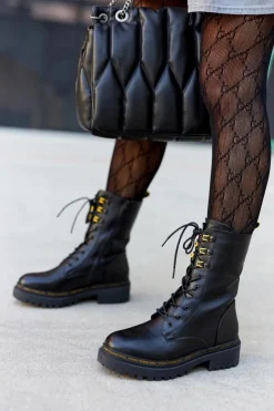 Damskie Boto Wysokie Skórzane Workery Czarne Rockdale