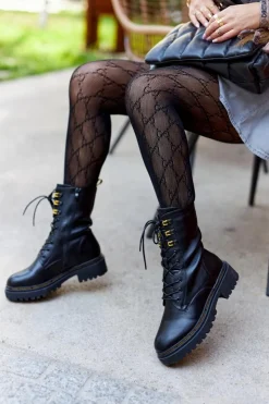 Damskie Boto Wysokie Skórzane Workery Czarne Rockdale