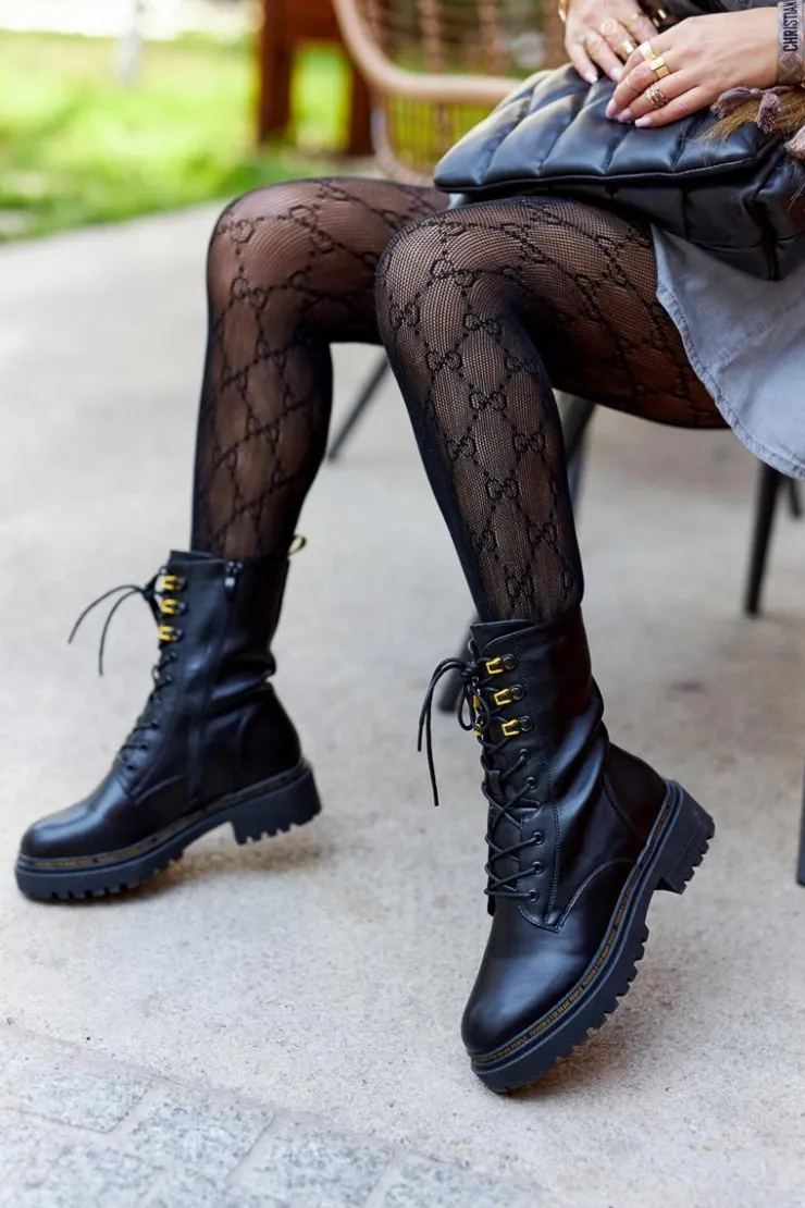 Damskie Boto Wysokie Skórzane Workery Czarne Rockdale