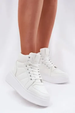 Evento Sneakersy Damskie|Buty Sportowe Na Platformie*Wysokie Sneakersy Damskie Na Platformie Białe Tillive Biały