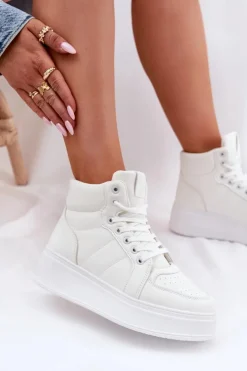 Evento Sneakersy Damskie|Buty Sportowe Na Platformie*Wysokie Sneakersy Damskie Na Platformie Białe Tillive Biały