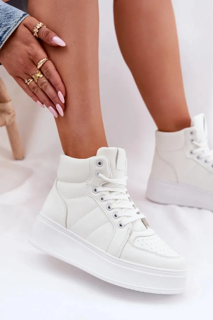 Evento Sneakersy Damskie|Buty Sportowe Na Platformie*Wysokie Sneakersy Damskie Na Platformie Białe Tillive Biały