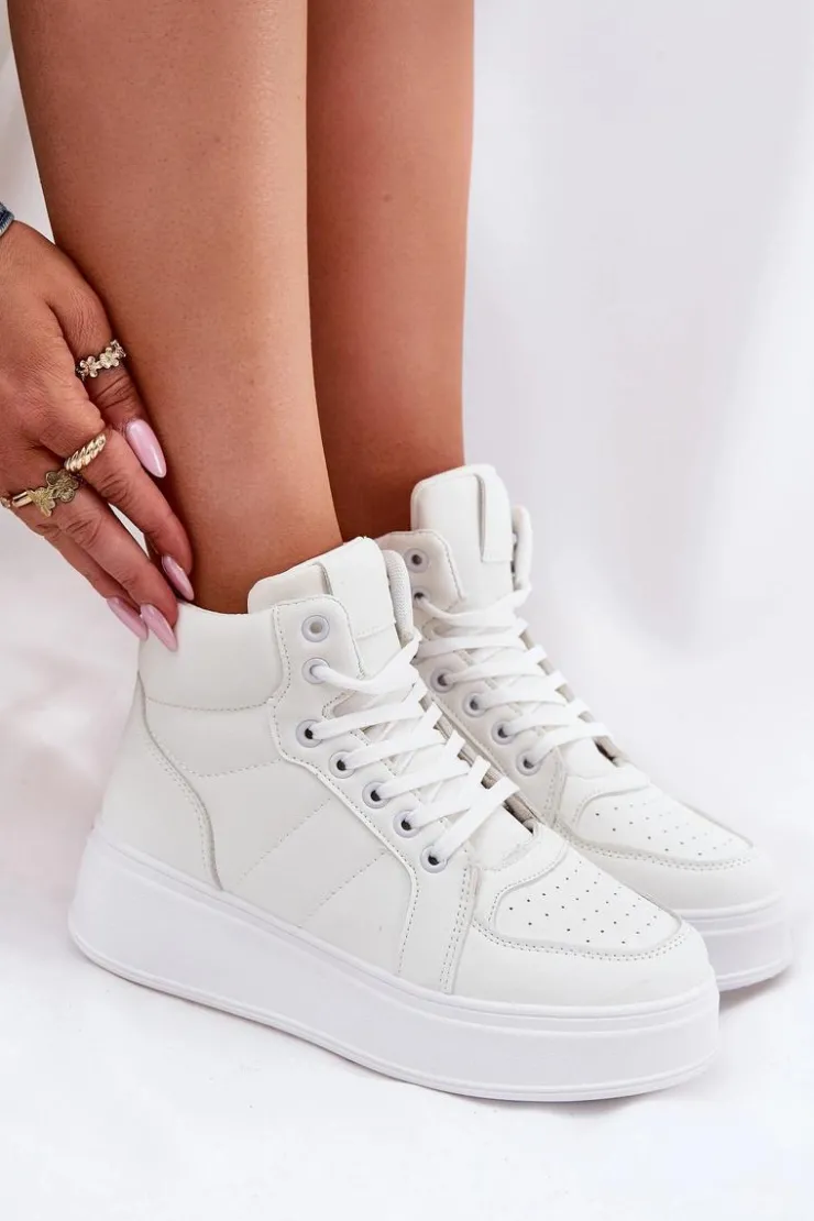 Evento Sneakersy Damskie|Buty Sportowe Na Platformie*Wysokie Sneakersy Damskie Na Platformie Białe Tillive Biały