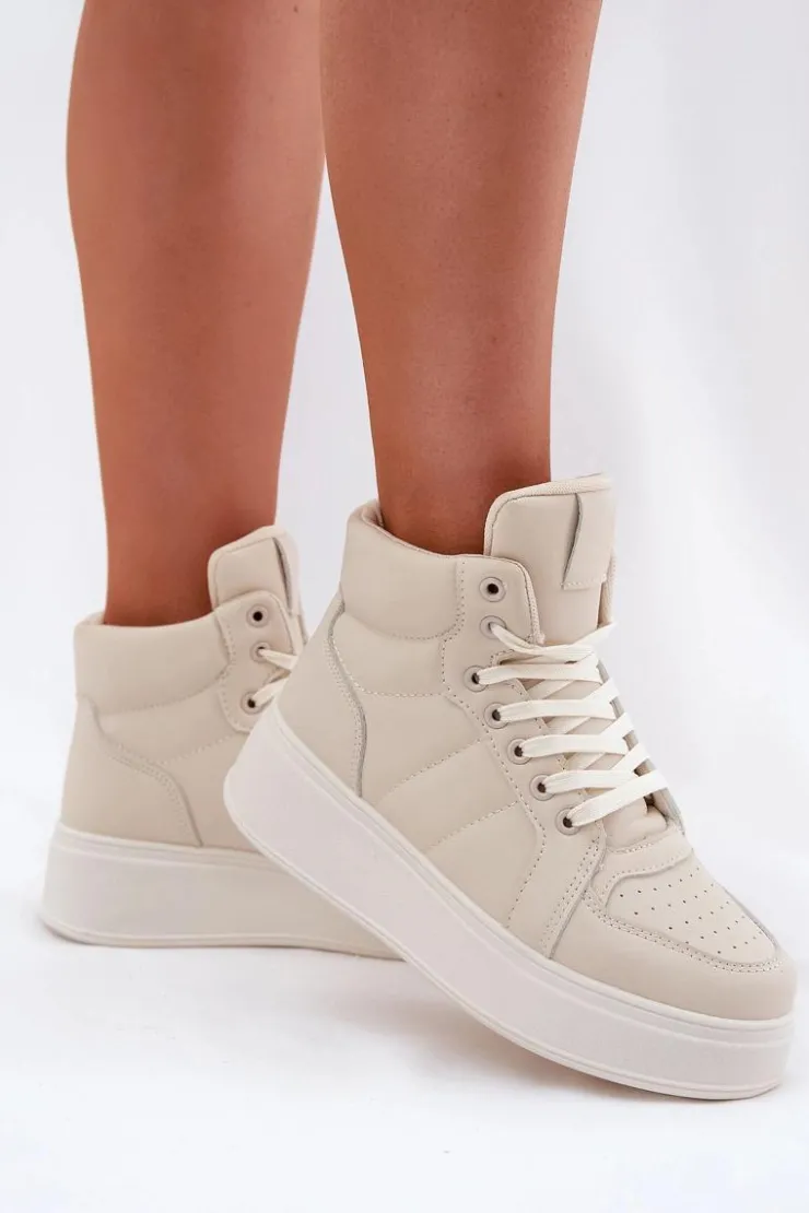 Sale Evento Wysokie Sneakersy Damskie Na Platformie Beżowe Tillive Beżowy