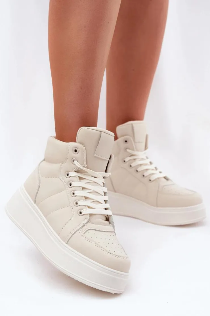 Sale Evento Wysokie Sneakersy Damskie Na Platformie Beżowe Tillive Beżowy