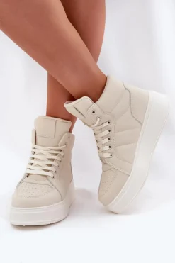 Sale Evento Wysokie Sneakersy Damskie Na Platformie Beżowe Tillive Beżowy