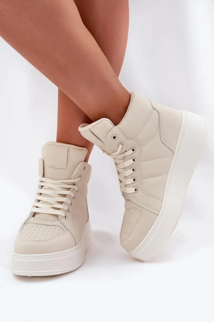 Sale Evento Wysokie Sneakersy Damskie Na Platformie Beżowe Tillive Beżowy