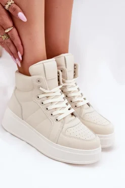 Sale Evento Wysokie Sneakersy Damskie Na Platformie Beżowe Tillive Beżowy