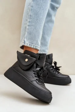Boto Sneakersy Damskie*Wysokie Sneakersy Z Saszetką Na Platformie Czarne Saramis Czarny