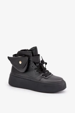 Boto Sneakersy Damskie*Wysokie Sneakersy Z Saszetką Na Platformie Czarne Saramis Czarny