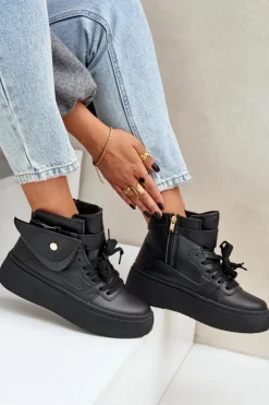 Boto Sneakersy Damskie*Wysokie Sneakersy Z Saszetką Na Platformie Czarne Saramis Czarny
