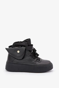 Boto Sneakersy Damskie*Wysokie Sneakersy Z Saszetką Na Platformie Czarne Saramis Czarny