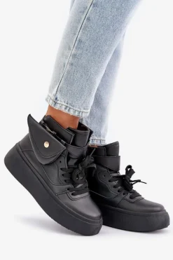 Boto Sneakersy Damskie*Wysokie Sneakersy Z Saszetką Na Platformie Czarne Saramis Czarny