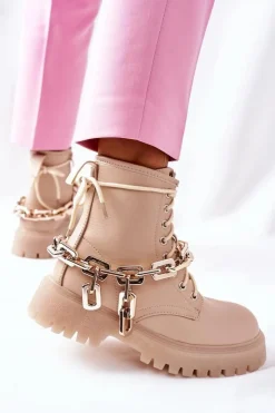 Boto Botki Ocieplane|Botki Zimowe Damskie*Wysokie Stylowe Botki Beżowe Grail