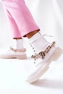 Boto Botki Ocieplane|Botki Zimowe Damskie*Wysokie Stylowe Botki Białe Grail