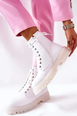 Boto Botki Ocieplane|Botki Zimowe Damskie*Wysokie Stylowe Botki Białe Grail