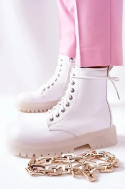 Boto Botki Ocieplane|Botki Zimowe Damskie*Wysokie Stylowe Botki Białe Grail