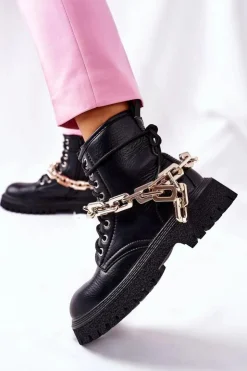 Damskie Boto Wysokie Stylowe Botki Czarne Grail