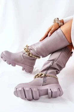 Damskie Boto Wysokie Szare Kozaki Cecina